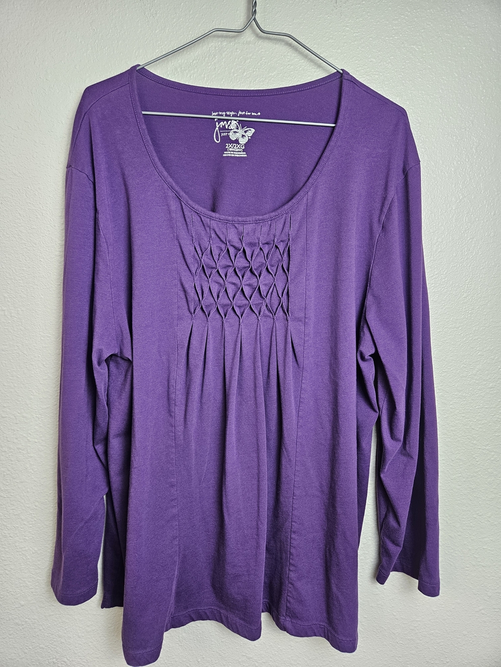 Purple Long Sleeve Smocked Yoke Top Size 2X